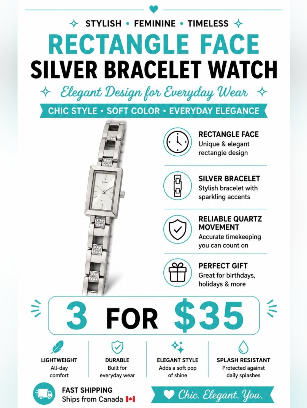 “GUESS Women’s Silver-Tone Analog Quartz Watch Stainless Steel Bracelet Fashion